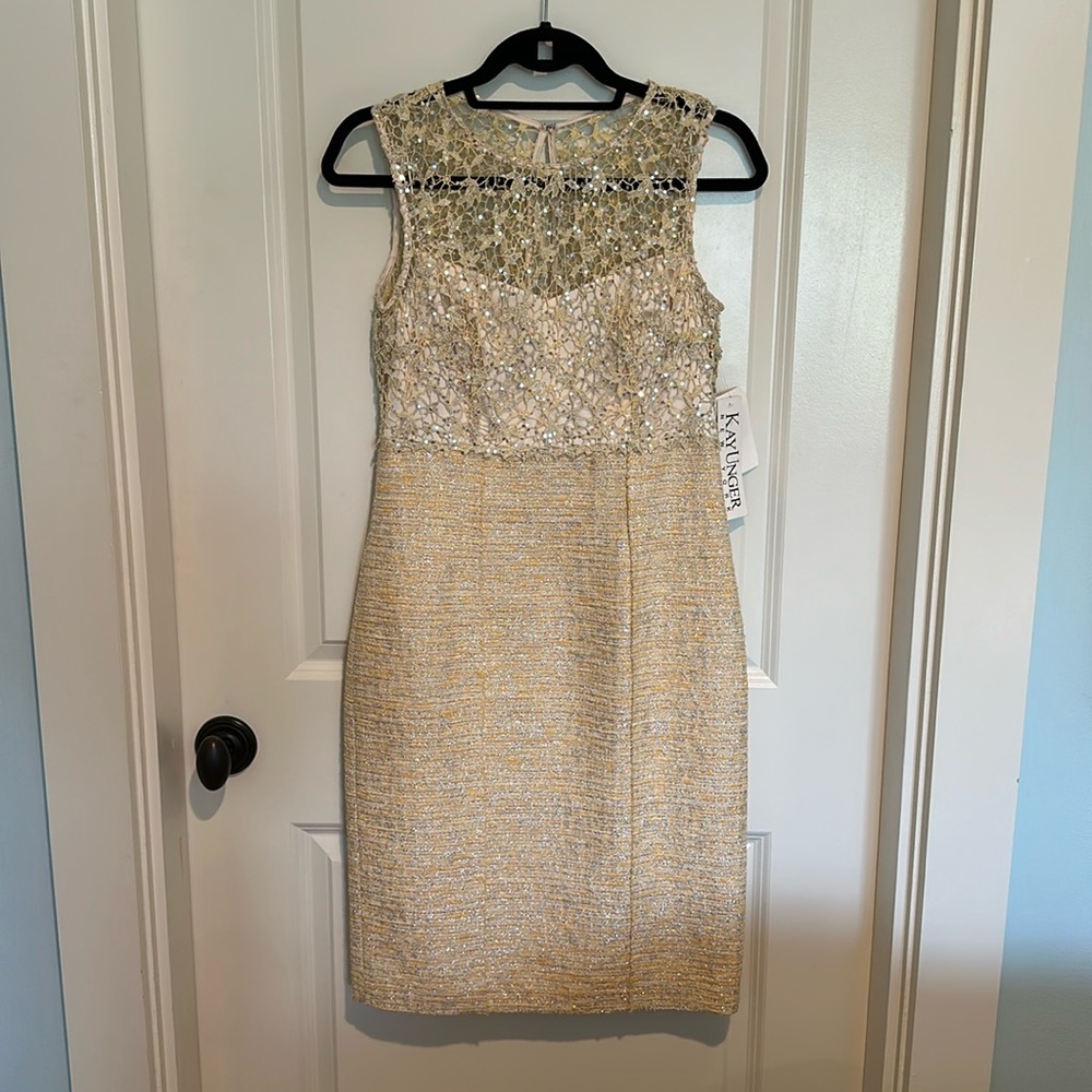 NWT Kay Unger lace and tweed dress